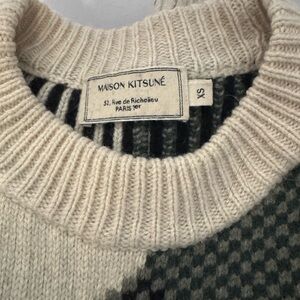 MAISON KITSUNE Black and Cream Crewneck Sweater